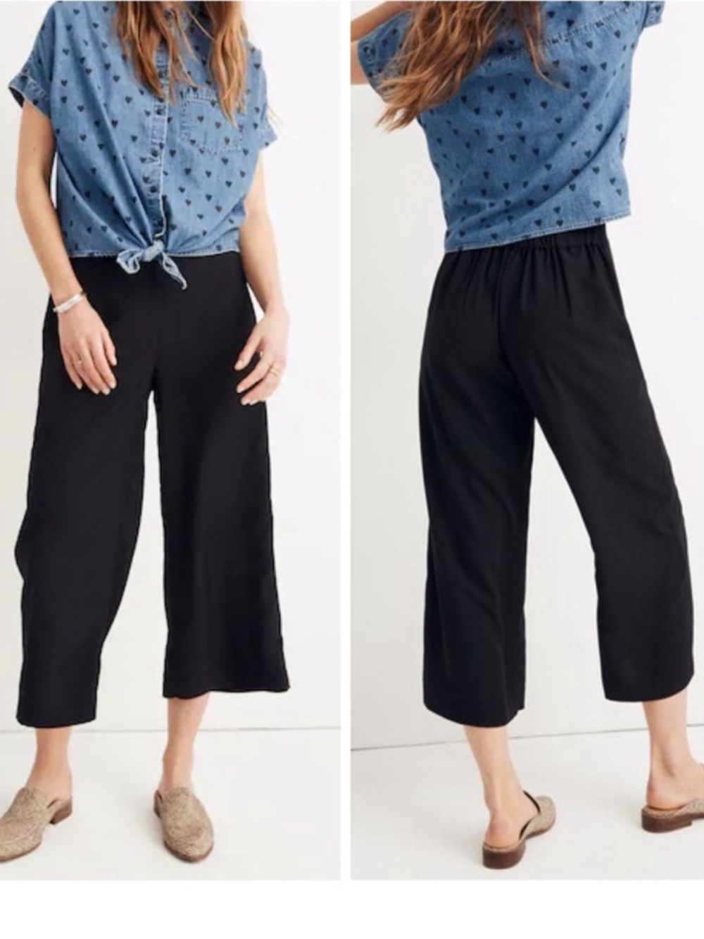 Madewell Huston High-Rise Pull-On Wide-Leg Crop Pants Black Size M